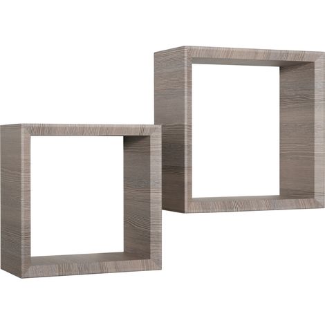 Set 2 Mensole Cubo da Parete Quadrato in Fibra di Legno Ginevra Rovere Moka (1/5)