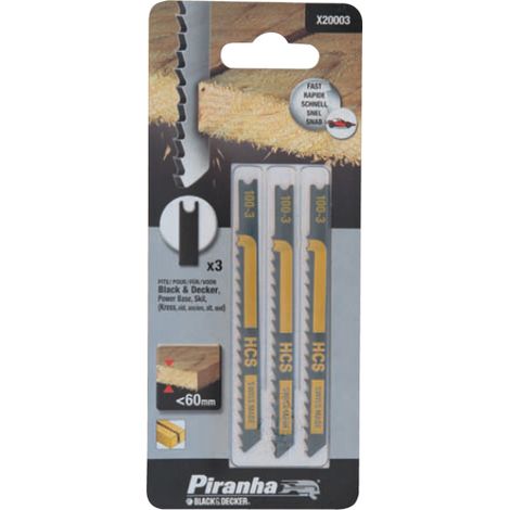 3 lames fraisA es pour bois U attaque piranha X20013 coupe moyenne &lt60 mm B&ampD
