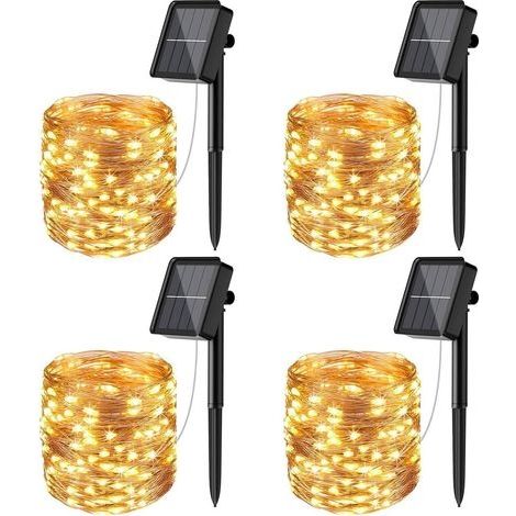 [Lot de 4] Guirlande Solaire Exterieur, 12m 100 LED Guirlande Lumineuse Solaire Exterieure Étanche 8 Modes Décoration Lumière pour Jardin Terrasse Cour Maison Noël Mariage Fête Blanc chaud H542 (1/5)