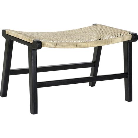Tabouret élégant en rotin noir et teck pour entrée - Noir naturel en teck et rotin (1/4)