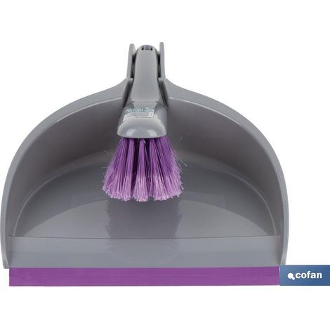 Cepillo con pala de limpieza con borde de goma color gris y lila (1/4)