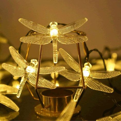 Lumineuse Solaire 50 LED Libellule Guinguette Extérieur Blanc Chaud Flash Libellule Lampe Solaire Décoration avec 8 Modes Lumière Eclairage Etanche pour Jardin, Terrasse, Noël (1/5)