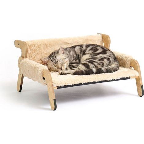 Amaca per gatti in peluche, beige – Struttura in pino, 53x45,5 cm (1/5)