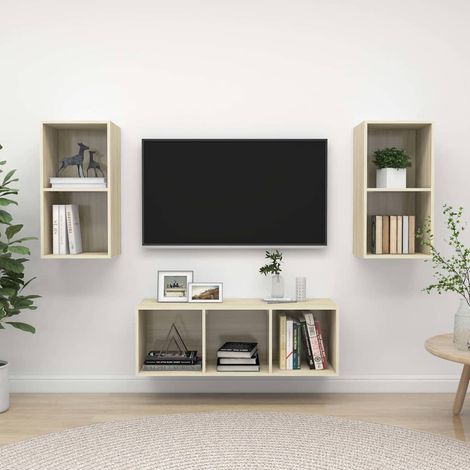 vidaXL 3 Piece TV Cabinet Set Sonoma Oak Engineered Wood (1/5)
