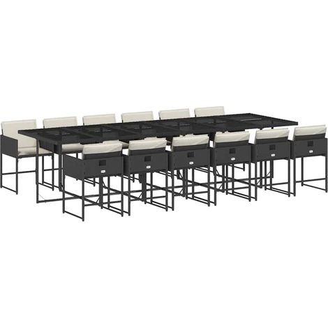 vidaXL Set da Pranzo da Giardino 13pz con Cuscini Nero in Polyrattan