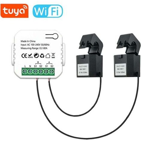 Compteur d'énergie intelligent WiFi – Surveillance consommation solaire – Tension 110-240V – Courant 0.2-80A – Application Tuya (1/4)