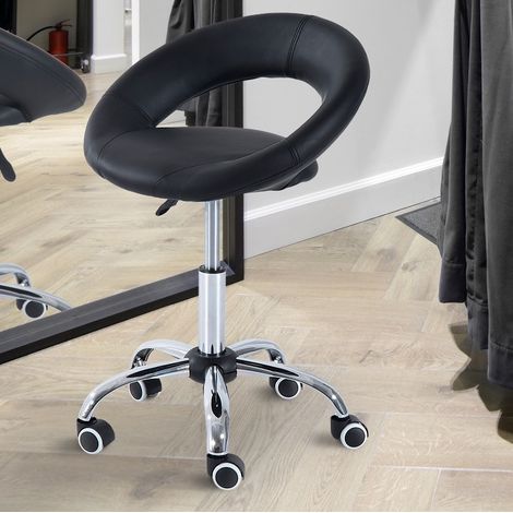 Tabouret à roulettes 50x54x66-78 cm noir en simili cuir et métal avec hauteur réglable (1/5)