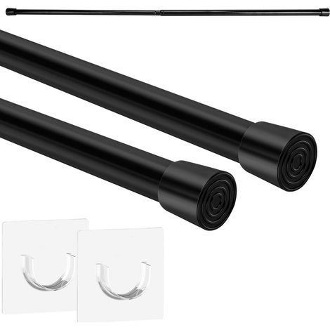 2 barre de douche sans foret porte tringle à rideau en acier inoxydable tringle à rideau rétractable, 71-115cm multifonction tringle à manteau tringle à nid de chat (Noir) (1/5)