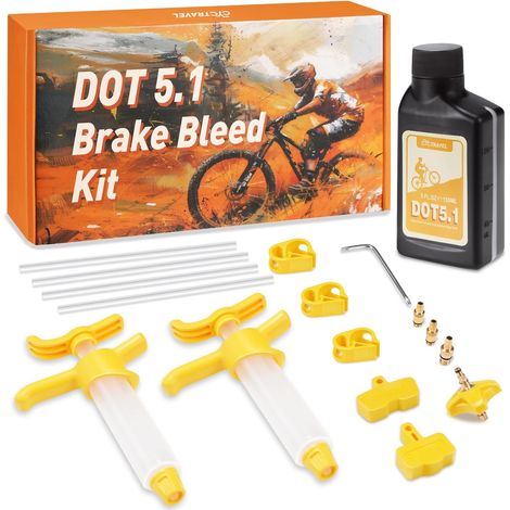 Kit Purge Frein pour Freins à Disque Hydrauliques. Kit Purge Frein Hydraulique pour Vélo Comprenant des Adaptateurs Métalliques et du Liquide de Frein Dot 5.1 de 150 ML (1/5)