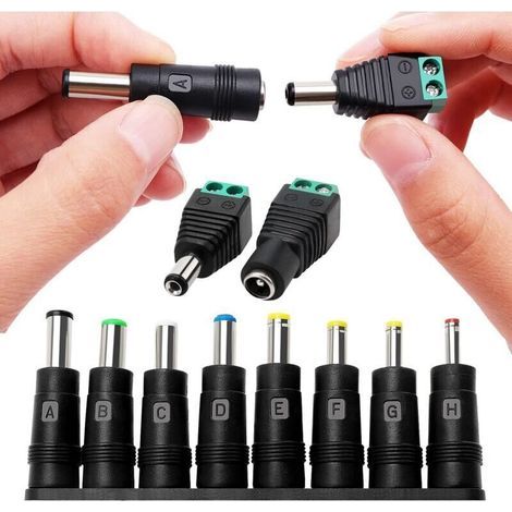 8-in-1 DC Power Adapter for Laptop, 5.5x2.1 mm Female to Male Adapter, with Male to Female DC Connector (1/4)