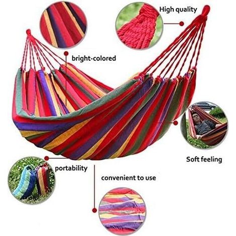 Amaca portatile in tela da paracadute, in cotone traspirante, da giardino, da viaggio, da campeggio, per due persone, carico massimo 300 kg, multicolore (2 persone, rosso) (1/4)