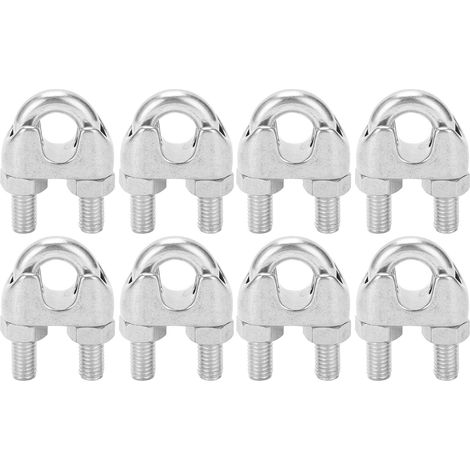 8pcs collier de câble en acier inoxydable M10 3/8 pouce, bride en U pour corde métallique, fixation de serrage (1/5)