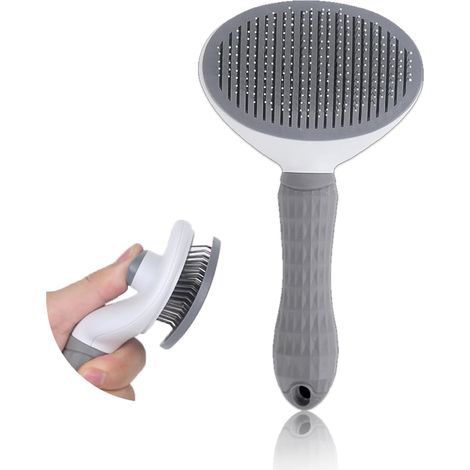 Brosse pour animaux, brosse premium pour chiens et chats - Brosse de toilettage pour poils longs et courts - Manche ergonomique avec fonction de nettoyage en une seule touche (1/5)