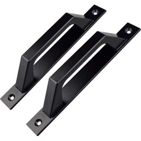 Lot de 2 poignées de porte en forme de D pour porte de jardin en bois Noir 200 mm (1/4)