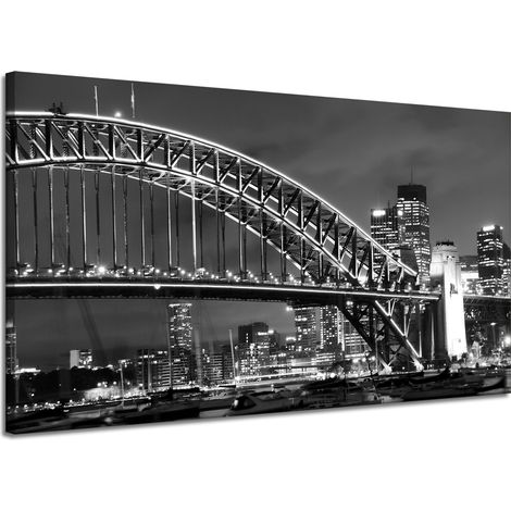 Leinwandgemälde Architektur Brücke bei Nacht 120x70 cm Stadtlichter