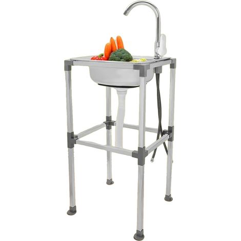 Évier Mobile en Acier Inoxydable, 1 Bac, 38 cm x 33 cm x 75 cm, Autonome, Longueur de Descente 75 cm, Longueur de Tuyau d'Entrée Eau Chaude/Froide 60 cm (1/5)