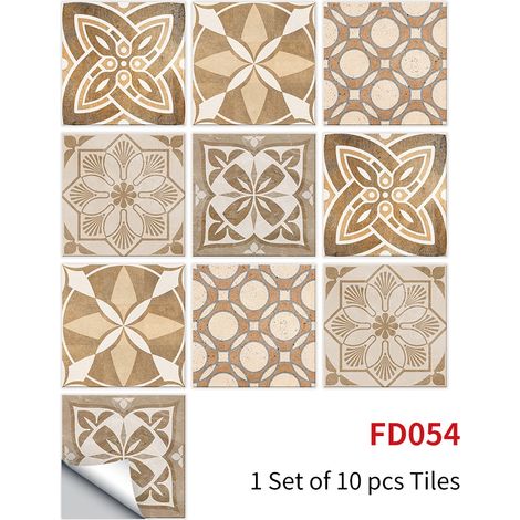 Autocollants Carrelage Salle de Bain et Cuisine 10 Pcs 20x20 cm - Décoration murale en carrelage mosaïque PVC imperméable style carreaux de ciment
