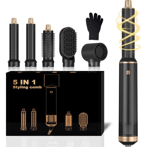 Air Styler Airbrush 5 en 1,1000w Sèche Cheveux Ionique,Hair Styler,Température Vitesse du vent Réglable,Brosse Soufflante Hair Dryer Brush avec 30mm Boucleur, pour Cheveux Secs, Lissés, Bouclés (1/5)