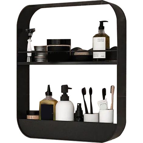 Bathroom Wall Mounted Shelf 2 Layer Carbon Steel Punching Free Shower Floating Shelf