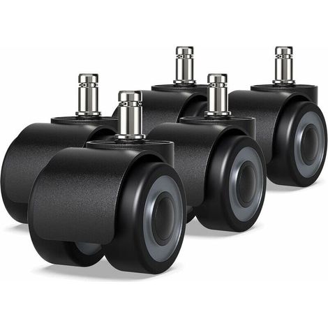 Office Chair Casters 5 Pack - 11 x 22mm - Double Wheel Design - No Scratching Floor - Diameter: 50mm