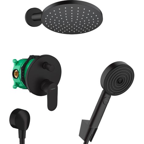 Hansgrohe Vernis Blend All-in-One Dusch-Sets mit Handbrause 2-Strahl + Arm und Kopfbrause 20cm, Mattschwarz (1/5)