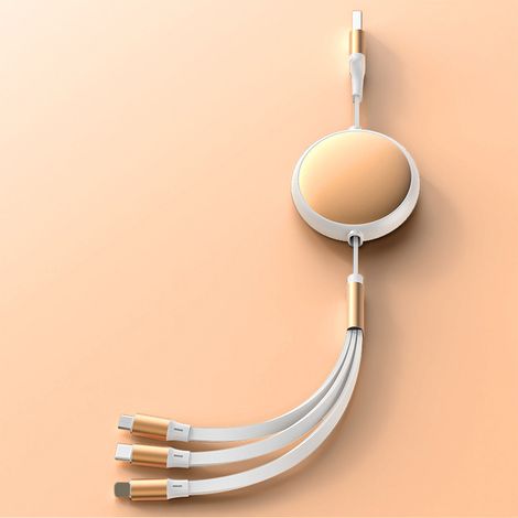 Câble de charge rapide rétractable 6-en-1, câble un à trois en matériau TPE durable, Compatible avec iPhone 16-7, Samsung, Xiaomi, Vivo, OPPO Blanc