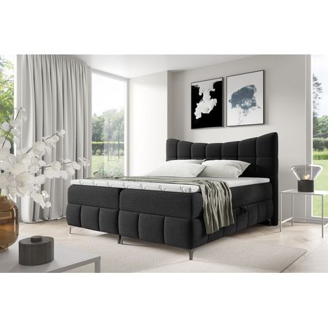Boxspringbett Schlafzimmerbett CHARLES PREMIUM 160x200cm Stoff Aragon Schwarz