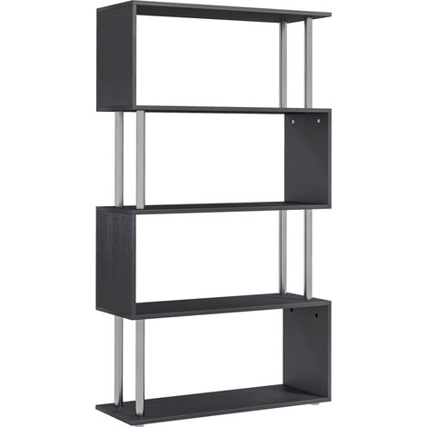 HOMCOM Wooden Storage Display Unit Bookshelf Bookcase Dividers S Shaped Black (1/10)