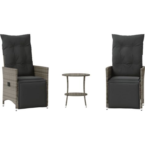 Ensemble de bistro 3 pcs,Salon de jardin avec coussins gris résine tressée CFW69059 (1/5)