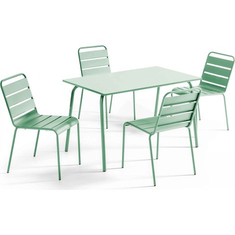 Ensemble table de jardin en métal et 4 chaises vert sauge - Palavas (1/5)