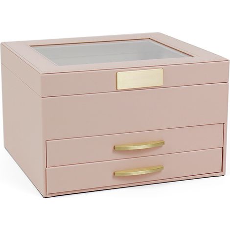 Boîte de rangement de bureau à plusieurs niveaux pour rouges à lèvres, colliers et bijoux, boîte de rangement en cuir PU, coiffeuse pour bracelets (1/4)