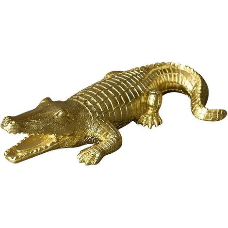 Krokodilfigur aus Kunstharz, Sammlerstück, Geschenk, Tierfigur, Gartenstatue, Alligator-Skulptur für drinnen und draußen, Büro, Schreibtisch, Wohnzimmer-golden (1/5)