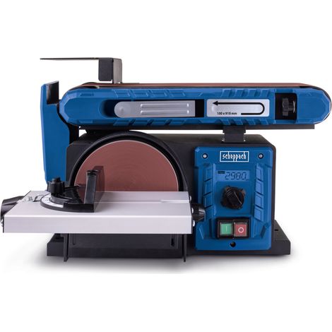 [JAMAIS UTILISE] Scheppach Ponceuse à bande et à disque BTS800Vario - 400 W - Disque de ponçage Ø 150 mm - Table inclinable de 0° à 45° - Vitesse de la bande de ponçage 310 – 450 m/min