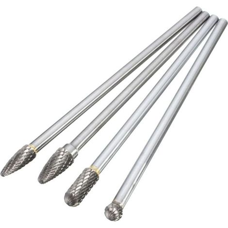 6mm Carbide Rotary Burrs – Set of 4 versatile tools for engraving, grinding and carving on wood and metal