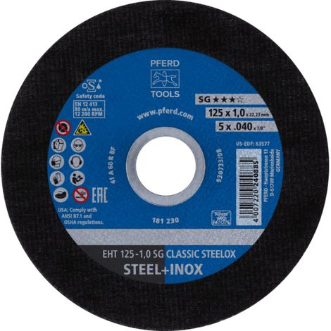 PFERD TOOLS Trennscheibe EHT 125x1,0x22,23 mm gerade Leistungslinie SG CLASSIC STEELOX für Stahl/VA 25 Stk