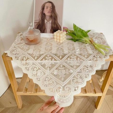 Mantel francés retro blanco de encaje calado bordado con flores, cubremesa de tela, decoración del hogar, artículos para fiestas, mantel de 140x230 cm (1/4)