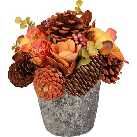 Ikebana MagicHome Nature, herbstlich, orange, mit Blättern, 18 cm
