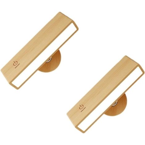 Lot de 2 Lampes de Chevet en Bois MassifApplique Murale Carrée en Hêtre, Rechargeable et Tactile (1/5)