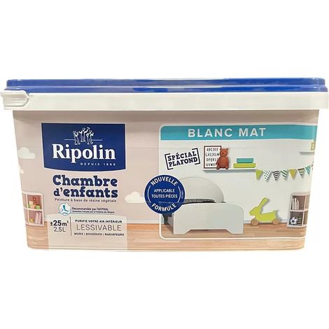 Ripolin – Peinture mate pour chambre d'enfants 2,5 L – Blanc – À base de résine végétale – Diminue le risque d'allergie (1/6)