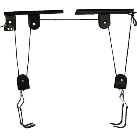 Lot de élévateurs de vélo avec poulie Bike Lift Strong - Support de plafond pour vélos et vélos électriques - Jusqu'à 60 kg - Support mural pour vélo - Montage au plafond - Noir