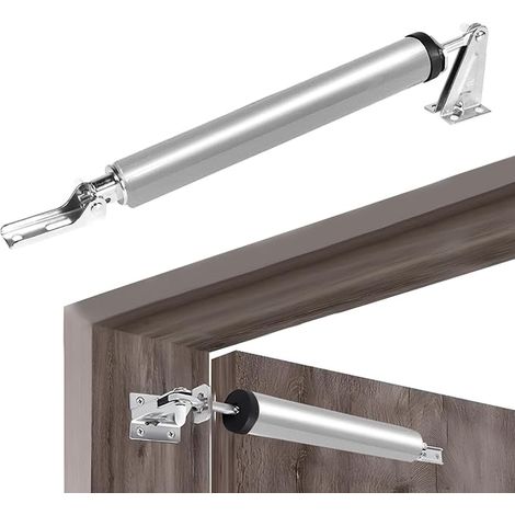 Automatic Door Closer,Pneumatic Door Closer with Adjustable Closing Speed,Groom Exterior Door Closing to Ceiling Or Side Mount,Silver Door Closure (1/5)