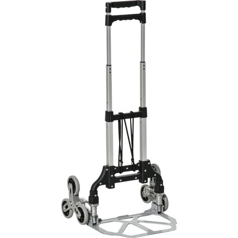 Carretilla sube escaleras plegable de aluminio con sistema de 6 ruedas y cuerda fija, color plata (1/5)