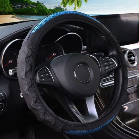 Housse de volant de voiture en cuir, silicone stéréo, fibre de carbone, sans anneau intérieur, accessoire automobile, couleur bleue, pièces détachées pour véhicule
