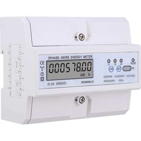 Compteur d'énergie électrique triphasé 4 fils numérique LCD kWh sur rail DIN avec RS485 (1/5)