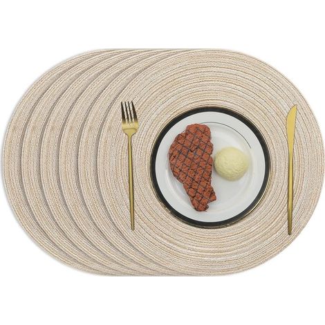38cm Tissé Rond Napperons Chaleur Isolation Antidérapant Tressé Coton Tapis de Table à dîner (Beige, Ensemble de 6) (1/5)