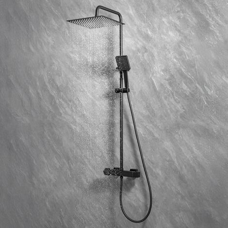 Auralum Max Duschsystem Thermost Duschset, 300MM Edelstahl-Raindusche 6-funktionale Handbrause, Höhe 123.5 cm, 2 Strahlart(en), Altbau-freundliche Installation,Ein-Knopf-Temperatursperre (1/5)