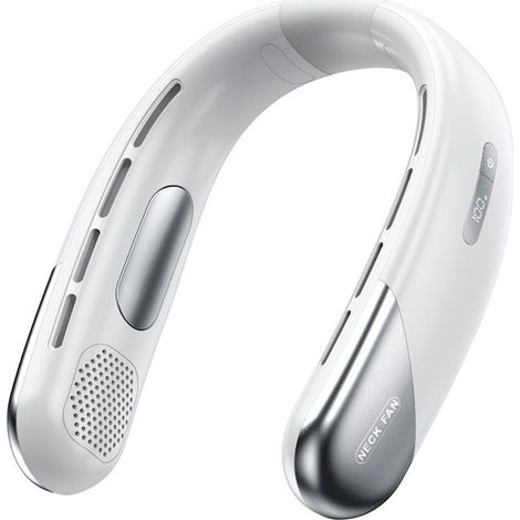 Ventilatore da collo per esterni - BYTELIKE - Ricaricabile tramite USB-C - 5 velocità - Batteria da 2400 mAh - Leggero e portatile, bianco (1/5)