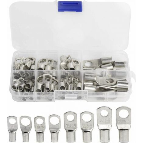 60 Pcs Cosses Électrique Trou Boulon En Cuivre Étamé Connecteurs Sc À Sertir/Souder Pour Câble De 6m㎡ 8m㎡ 10m㎡ 16m㎡ 25m㎡ (1/5)