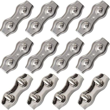 12 pezzi morsetti per cavi duplex in acciaio inossidabile, morsetti per cavi doppi, connettore per funi in acciaio inossidabile, morsetto per cavi duplex, morsetto per cavi M2 per cavi metallici da 1, (1/4)
