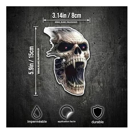 Autocollant Voiture Tête de Mort, Stickers Casque Moto Résistant aux Intempéries, Décoration Style Punk pour Capot, Lunette Arrière et Moto, 8x15cm (1/4)